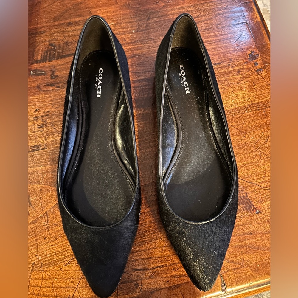 Coach black fur flats size 9.5